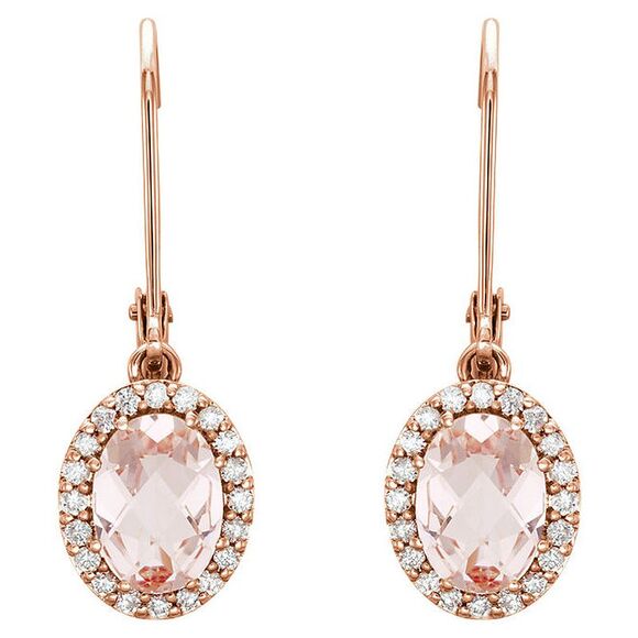 7 x 23mm 14k Rose Gold Morganite & 1/5 CTW (G-H, I1) Diamond Earrings - Picture 1 of 3